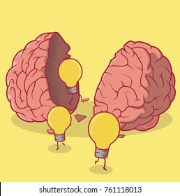 Light bulbs escaping from inside the Brain vector illustration. Knowledge ideas concept design