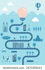 Light bulbs and everyday scenery Vertical banner illustration ( Idea , Inspiration Metaphor  )