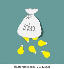 Light bulbs falling out of the bag. Idea concept. Flat design style. Vector illustration