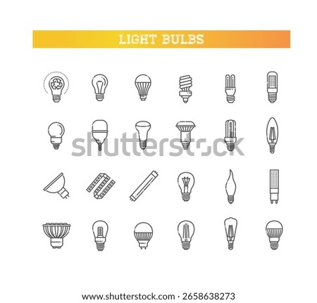 Light bulbs flat line icons