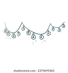 light bulbs garland vector sketch simple doodle hand drawn line illustration isolated abstract sign symbol clip art