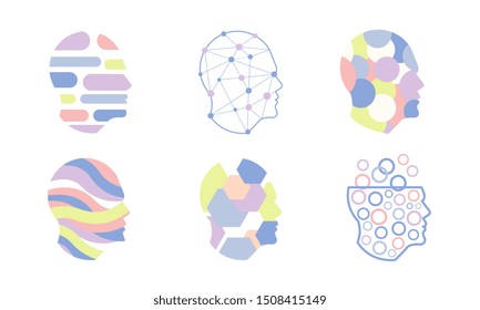 Light Bulbs with Geometric Elements Set, Label, Badges Design, Modern Digital Technology, Creative Idea, Vector Illustration