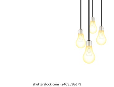 Light Bulbs with Glowing Lamps on White Background. Decorative Light Bulbs. Vector Illustration. 