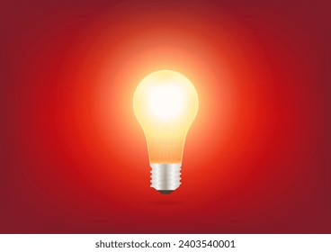 Light Bulbs with Glowing Lamps on Red Background. Decorative Light Bulbs for Christmas Background. Vector Illustration. 