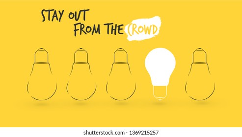 light bulbs with glowing one different idea on light yellow background ,