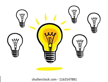 Light Bulbs Hand Drawn. Idea Concept Illustration.