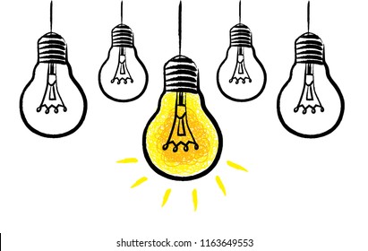 Light Bulbs hand drawn. Idea concept illustration. Vector.