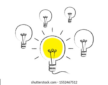Light Bulbs hand drawn. Idea concept illustration. Vector.