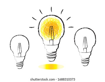 Light Bulbs hand drawn. Idea concept illustration. Vector.
