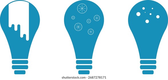 Bombillas de luz para la iluminación del hogar, bombillas de Vector para negocios y ventas, iconos azules de bombillas de ahorro de energía