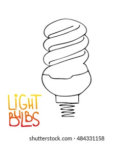 Light bulbs icon. Concept of big ideas inspiration, innovation, invention, effective thinking. CFL lamp.  Isolated. Vector illustration.  Idea symbol. Vector. sketch . Hand-drawn doodle sign. 
