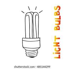 Light bulbs icon. Concept of big ideas inspiration, innovation, invention, effective thinking. CFL lamp.  Isolated. Vector illustration.  Idea symbol. Vector. sketch . Hand-drawn doodle sign. 