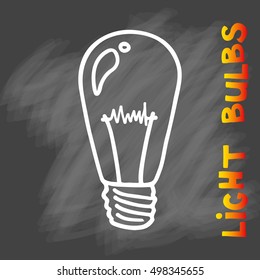 Light bulbs icon . concept of big ideas inspiration, innovation, invention, effective thinking. CFL lamp.  Isolated. Vector illustration.  Idea symbol. Vector. sketch . On chalk background
