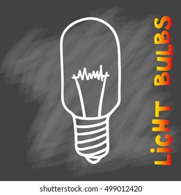 Light bulbs icon. Concept of big ideas inspiration, innovation, invention, effective thinking. CFL lamp.  Isolated. Vector illustration.  Idea symbol. Vector. sketch. Sign. On chalk background