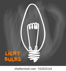 Light bulbs icon. Concept of big ideas inspiration, innovation, invention, effective thinking. CFL lamp.  Isolated. Vector illustration.  Idea symbol. Vector. sketch. Sign. On chalk background