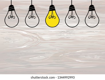 Light bulbs icon with concept of idea. Vector on wooden background. Contour line.