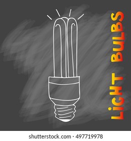 Light bulbs icon set. concept of big ideas inspiration, innovation, invention, effective thinking. CFL lamp.  Isolated. Vector illustration.  Idea symbol. Vector. sketch . On chalk background.
