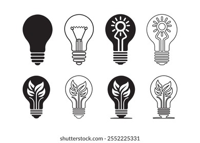 Bombillas de luz icono conjunto silueta Vector línea de diseño de arte