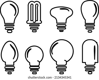 Light Bulbs Icons Set on White Background. Vector line art.eps
