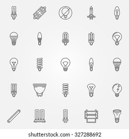 Light bulbs icons set - vector thin line bulb symbols or logo elements