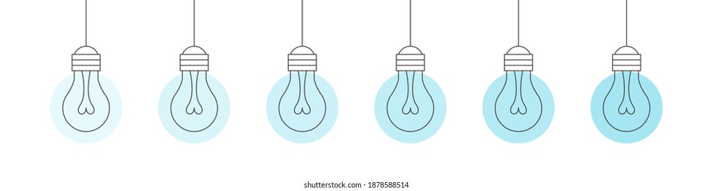 Las bombillas. Concepto de idea. Icono de las bombillas con brillo azul claro. Ilustración del símbolo de ideas. Ilustración del vector