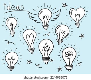 light bulbs ideas hand drawn vector doodles