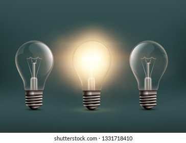 Light bulbs isolated on dark background. Vector illustration.