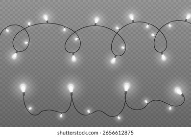 Lâmpadas isoladas em fundo transparente. Glândulas de Natal brilhantes. Decorações de Ano Novo.Vetor.EPS 10