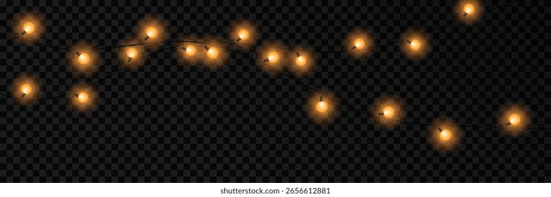 Light bulbs isolated on transparent background. Glowing Christmas garlands. New Year decorations.Vector.EPS 10