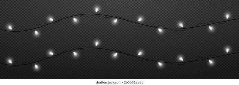 Lâmpadas isoladas em fundo transparente. Glândulas de Natal brilhantes. Decorações de Ano Novo.Vetor.EPS 10