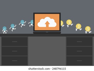 light bulbs jump to network and then they're become moneys, make money with your idea, marketting concept, flat style