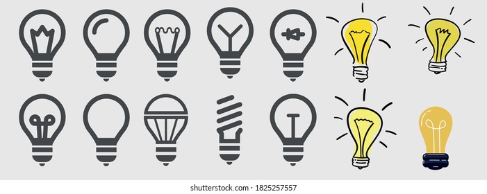 Light bulbs. lamp icon. Lighting Electric lamp illustration symbol. Idea sign or logo. Light Bulbs hand drawn. Idea concept illustration.