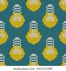 Light bulbs lamp jacquard knitted seamless pattern for socks or sweatshirt design. Vector illustration.