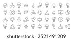 Light Bulbs, Lamps, Chandeliers Pack of Thin Icons. Editable Stroke. Suitable for Web Sites, Books, Cards, Apps 