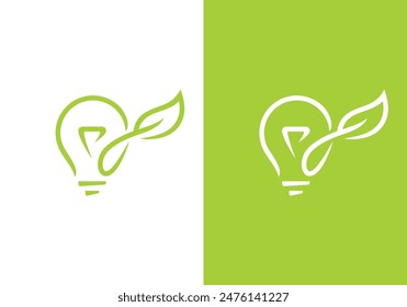 light bulbs with leaf logo. lamp leaves combination vector design