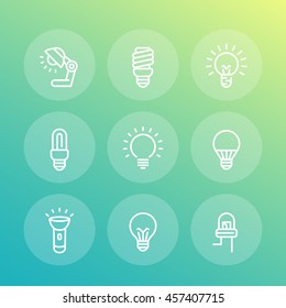 light bulbs line icons set