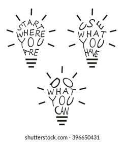 Light bulbs from motivation quotes. Vector