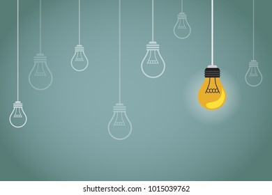 A lot of light bulbs off and only one on. Idea concept. Vector Illustrator