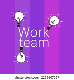 Light bulbs on a background of purple lines. Work team led by women, concept of creation of ideas, innovation and leadership. Women leaders
