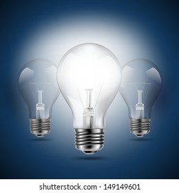 light bulbs on blue background