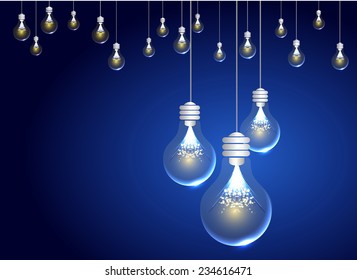 Light bulbs on blue background 