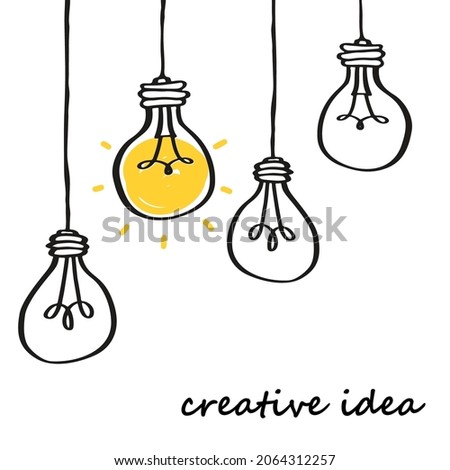 Light bulbs on and off - hand drawn icon. Symbol of idea. Hanging lamps sketch. Lightbulb doodle vector illustration.