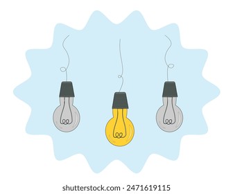 The light bulbs on plain background, creating bright ideas, light bulb icon, ideas, brainstorming concept, flat vector illustration