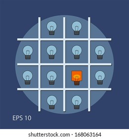 Light bulbs on the shelf in think different concept (Think outside the box)