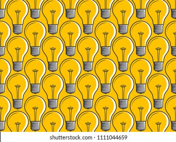 Light bulbs on yellow background. Icon concept of invention, study, imagination and creativity. Design element for business startup, technology, science. 