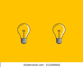 Light bulbs on yellow background. Icon concept of invention, study, imagination and creativity. Design element for business startup, technology, science. 