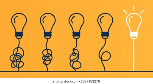 Light bulbs on yellow background. An abstract image of an idea that has come. Graphic elements for website. Minimalistic pictures. Cartoon flat vector illustration isolated on yellow backdrop
