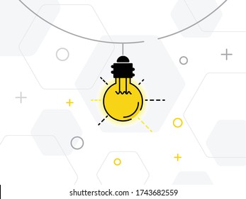 light bulbs one geometric hexagon gray background. Trendy flat vector light bulb icons with concept of idea on yellow light bulbs.
