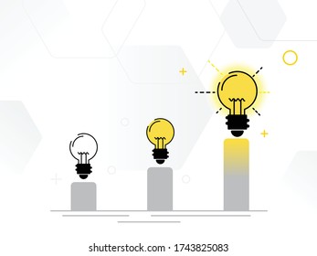 light bulbs one geometric hexagon gray background. Trendy flat vector light bulb icons with cconcept for creative innovative work, investing into ideas, growing business.