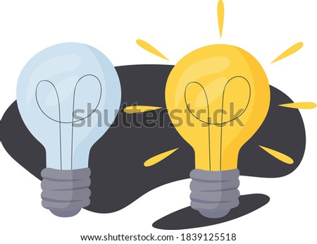 Light bulbs. one is on, the other is off. Vector illustration of incandescent lamp. The concept of a creative and unique new idea. Creative thinking.